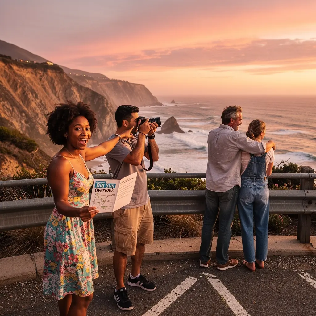 Karta drogi z zaznaczonymi punktami widokowymi i atrakcjami turystycznymi.